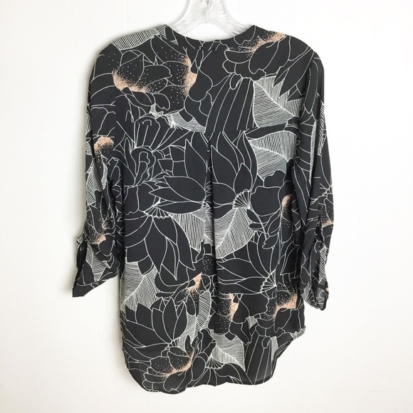 Gibson Latimer Floral Black 3/4 Sleeve Top Size M - Picture 4 of 6